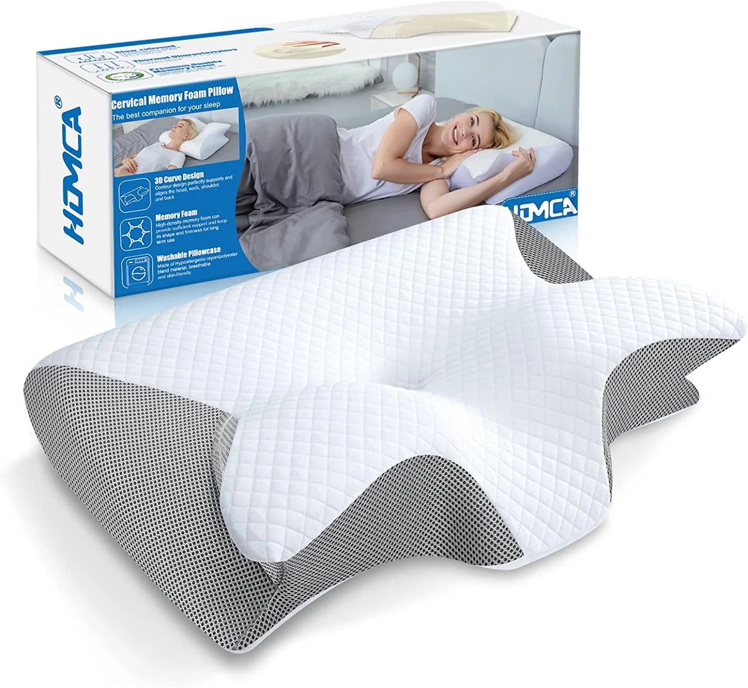 Ergonomic Memory Foam Cervical Pillow - 2-in-1 Contoured Orthopedic Support for Neck Pain Relief, Ideal for Side, Back, and Stomach Sleepers (Gray, 3.3 lbs)