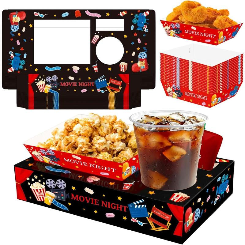 36Pcs Christmas Movie Night Snack Trays Candy Popcorn French Fries Snack Trays Christmas Movie Boxes for Snacks Tray Xmas Party Supplies Circus Cup