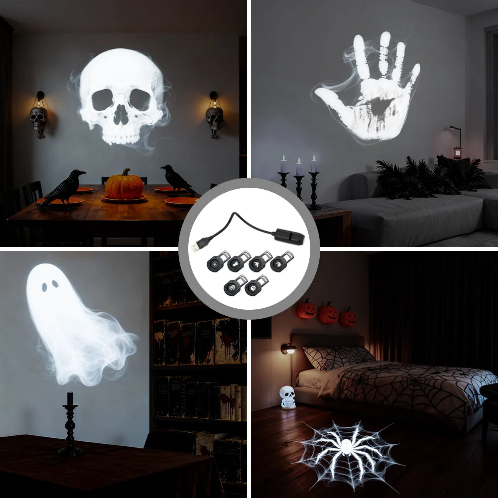 LED Projector Light - USB Powered Rotatable Multi-Angle Interior Atmosphere Lamp with Various Patterns for Bedroom, Living Room, and Holiday Decorations - Set of 6