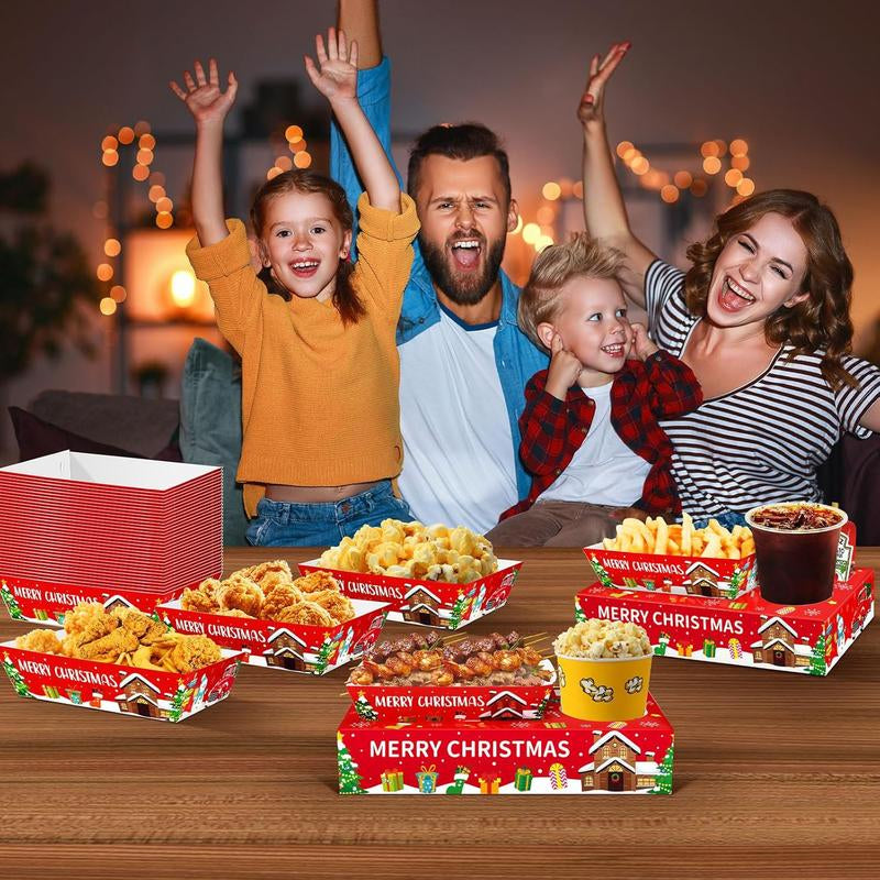 36Pcs Christmas Movie Night Snack Trays Candy Popcorn French Fries Snack Trays Christmas Movie Boxes for Snacks Tray Xmas Party Supplies Circus Cup