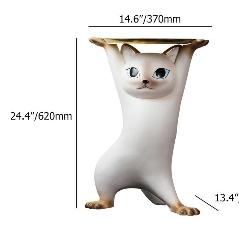 Modern Resin Cat Side Table with Gold Tray – Decorative