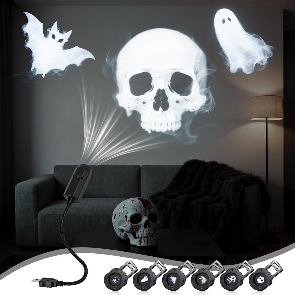 LED Projector Light - USB Powered Rotatable Multi-Angle Interior Atmosphere Lamp with Various Patterns for Bedroom, Living Room, and Holiday Decorations - Set of 6