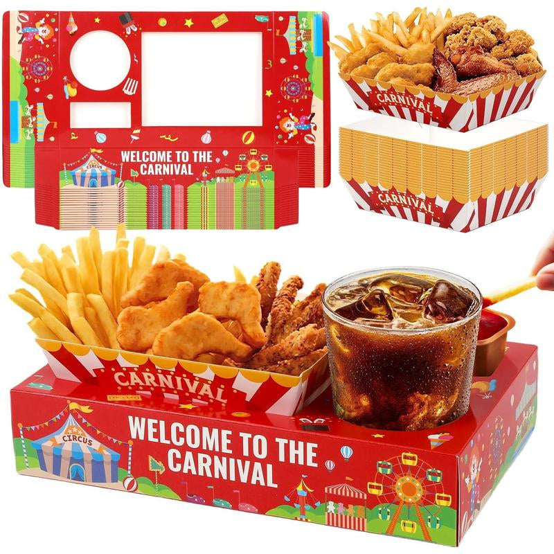 36Pcs Christmas Movie Night Snack Trays Candy Popcorn French Fries Snack Trays Christmas Movie Boxes for Snacks Tray Xmas Party Supplies Circus Cup