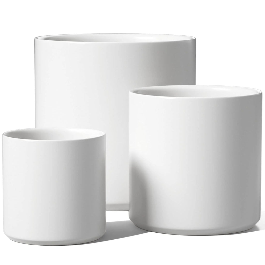 Set of 3 (10"+8"+6") Plant Pots with Drainage Hole & Plug for Indoor & Patio Decor, White Indoor Plant Pots