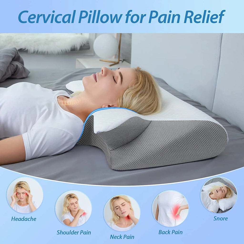 Ergonomic Memory Foam Cervical Pillow - 2-in-1 Contoured Orthopedic Support for Neck Pain Relief, Ideal for Side, Back, and Stomach Sleepers (Gray, 3.3 lbs)