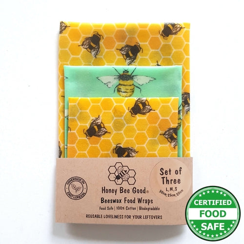 Classic Set of 3 L, M, S Beeswax Food Wraps | Bee Happy
