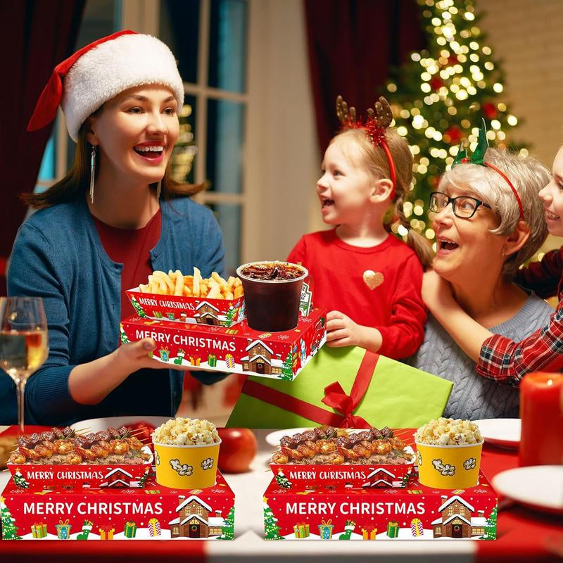36Pcs Christmas Movie Night Snack Trays Candy Popcorn French Fries Snack Trays Christmas Movie Boxes for Snacks Tray Xmas Party Supplies Circus Cup