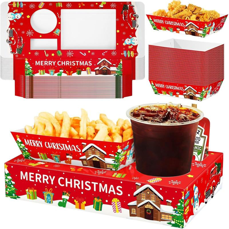 36Pcs Christmas Movie Night Snack Trays Candy Popcorn French Fries Snack Trays Christmas Movie Boxes for Snacks Tray Xmas Party Supplies Circus Cup