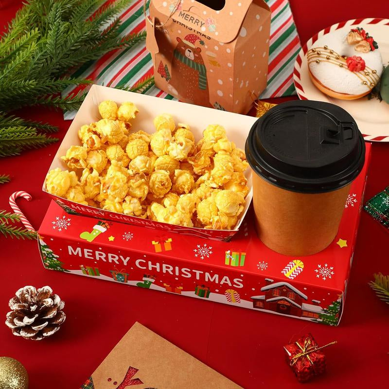 36Pcs Christmas Movie Night Snack Trays Candy Popcorn French Fries Snack Trays Christmas Movie Boxes for Snacks Tray Xmas Party Supplies Circus Cup