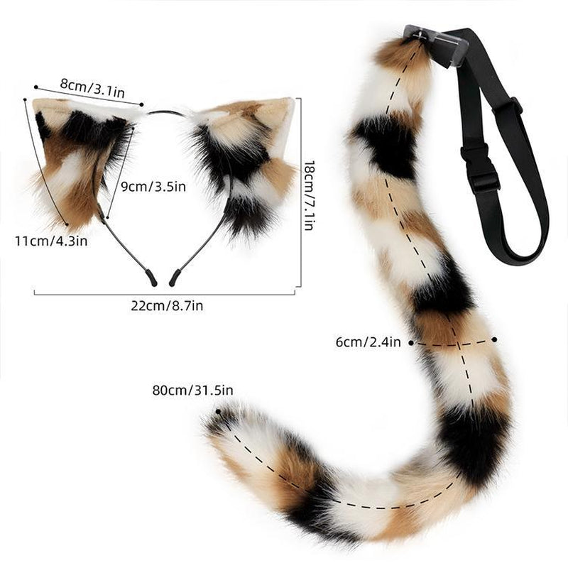 Halloween Cosplay Set - 2-Piece Soft Furry Ears Headband + Plush Tail, Cute Party Costume Accessories for Women and Girls
